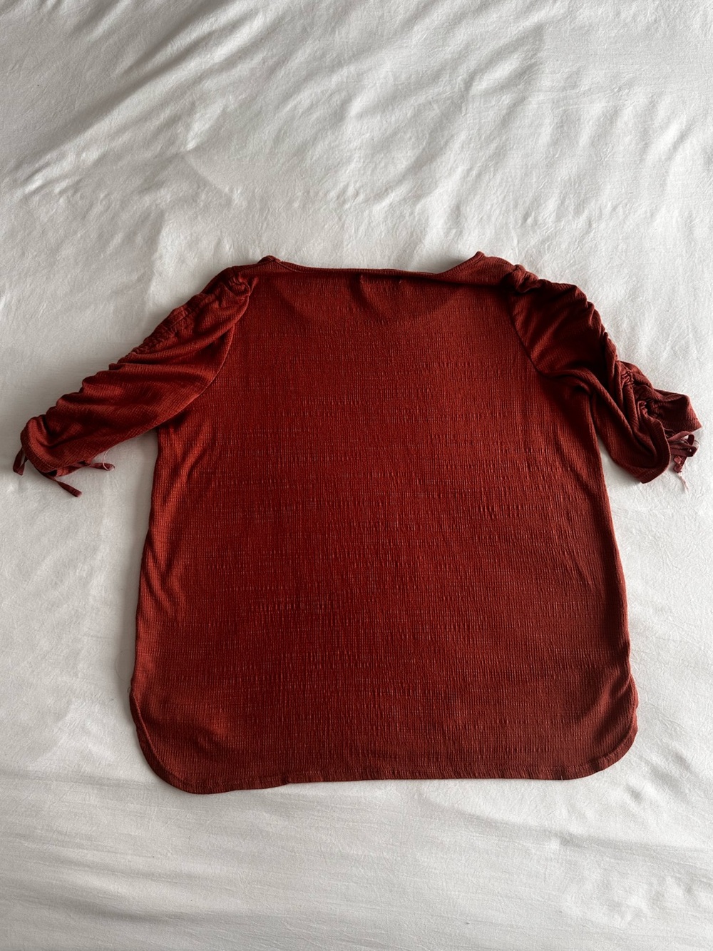 Max Studio Rust Ruched Sleeve Textured Knit Top - Picture 9 of 11